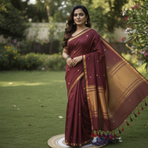 Maroon Gini Work plain Mul cotton Saree